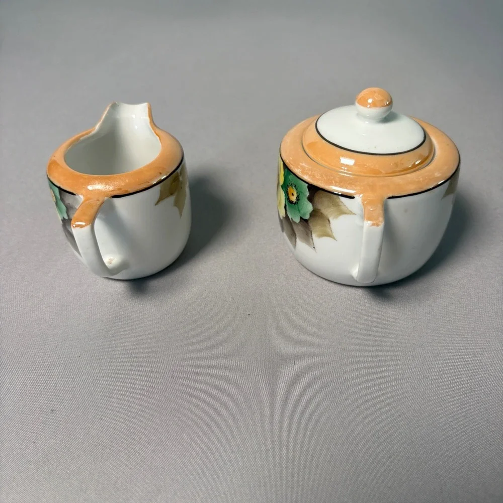 Vintage Noritake Hand Painted Lusterware Floral Creamer and Sugar Bowl Set Japan